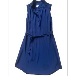 Amanda Uprichard Sleeveless Silk Belted Shift Mini Dress Ruffle Trim Navy EUC L